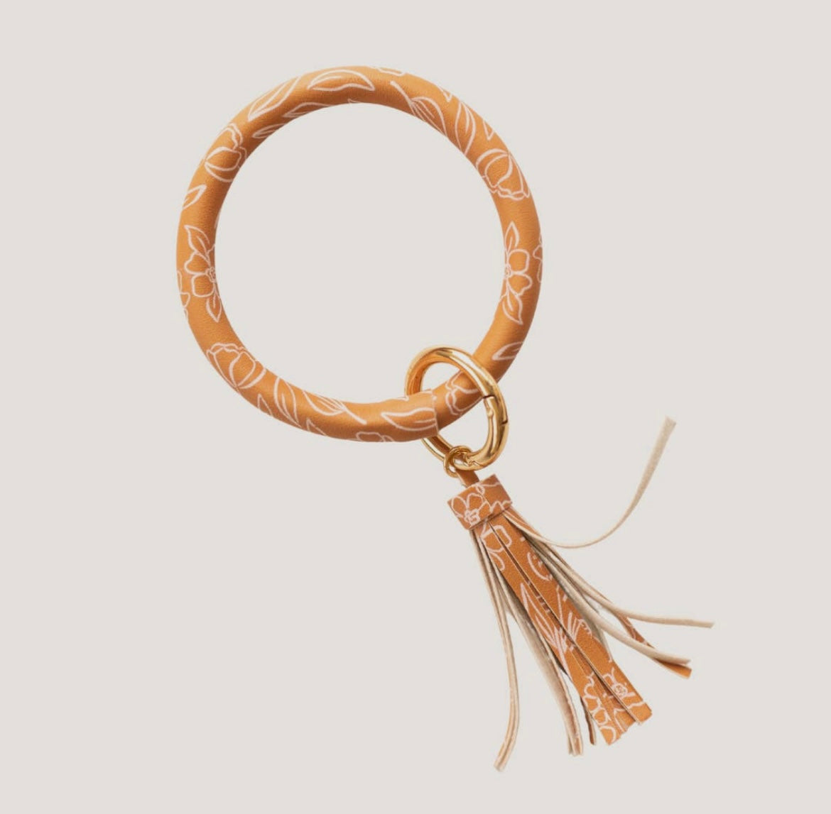 Llavero de pulsera circular con flores de terracota